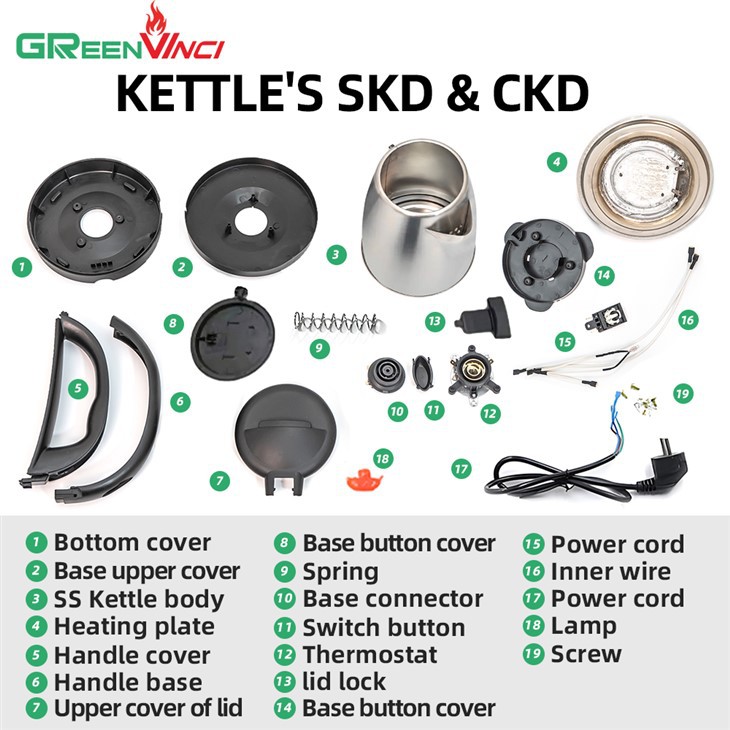 Реттелетін 1,8 л электр шәйнектің қосалқы бөлшектері